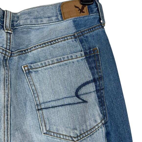 American Eagle SZ 6 Vintage Hi-Rise Cropped Jeans Button-Fly Two-Tone Chewed Hem - Picture 7 of 11